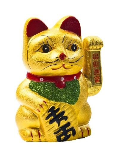 Dorato Gatto Portafortuna Cinese con Zampa in Movimento a Batteria in Ceramica 7 pollici H=16cm x12x9 cm