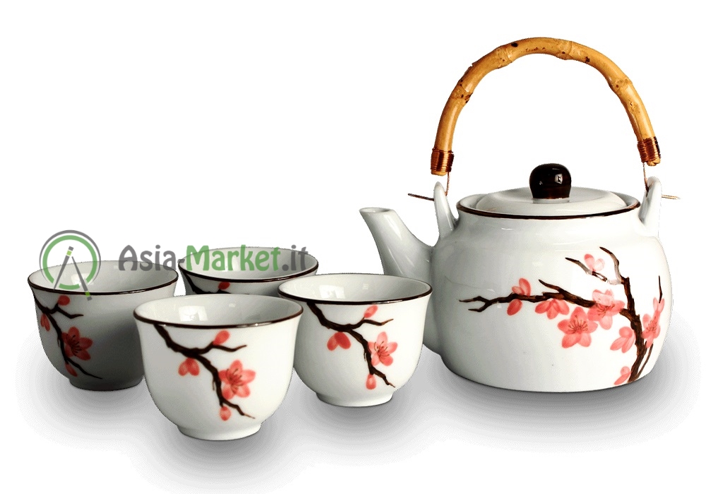 Set da tè per 4 persone in porcellana con decorazione Sakura